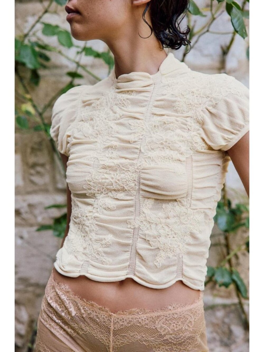 ZARA EMBROIDERED RUCHED KNIT TOP 1223/711/712